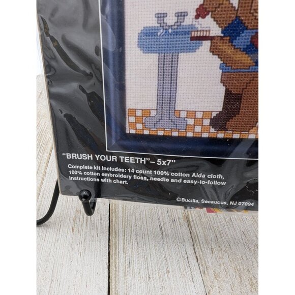 Bucilla Counted Cross-Stitch Kit "Brush Your Teeth" 5x7 With Teddy Bear Design - Picture 4 of 5